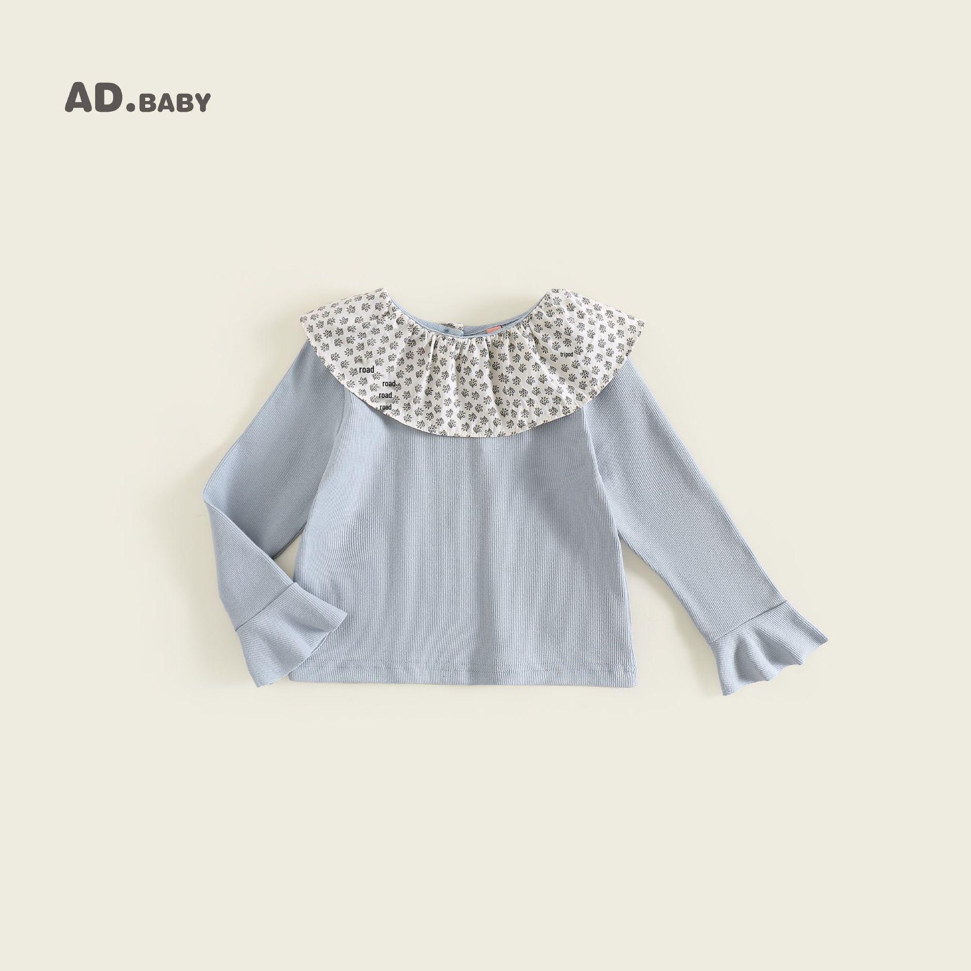 

2025 Autumn Korean-Style Girls Long Sleeve T-Shirt - Trendy Skin-Friendly Turn-Down Collar Base Layer 110 cm світло-синій колір