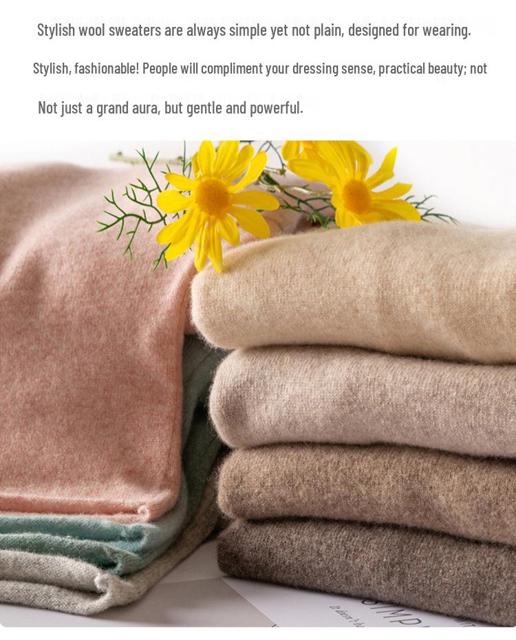 100% Pure Wool Slim Fit High Neck Sweater for Women - Autumn/Winter Fashionable Base Layer