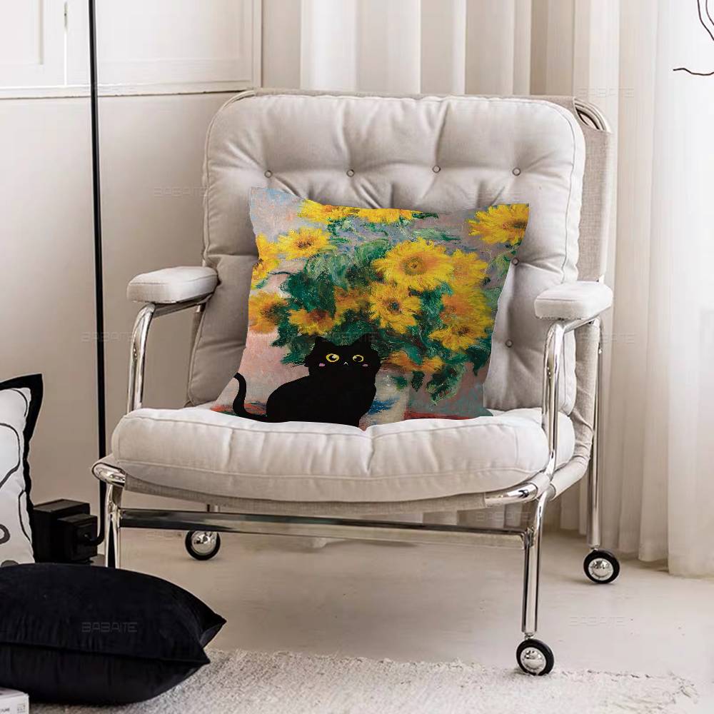 Svart Katt Van Gogh Kuddfodral Tecknad Gåva Kuddfodral Sovrum Hem Soffa Stol Säte Dekor Kuddfodral