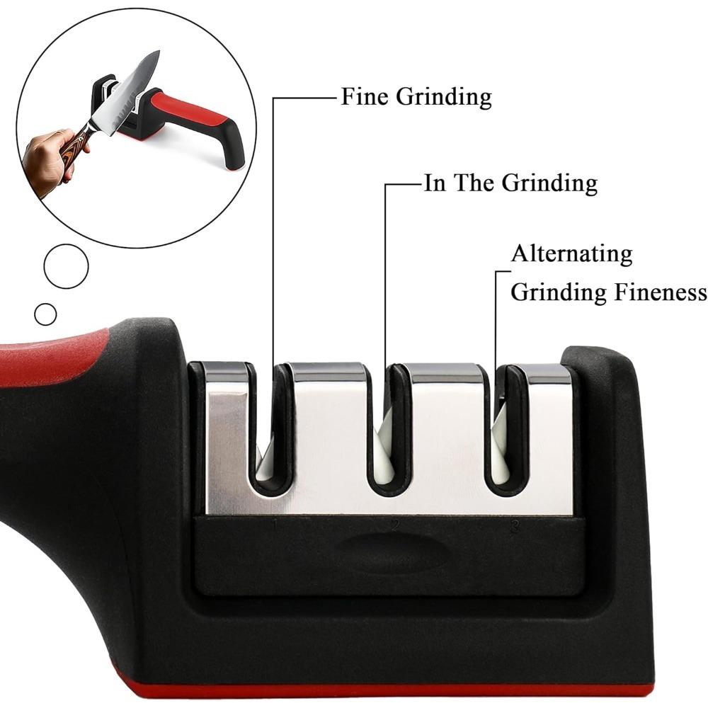 3/4 Section Knife Sharpener Ergonomic Non-slip Handle Kitchen Dedicated Whetstone Manual Knife Sharpening Tool Kitchen Tool