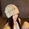 Thin Crochet Flower Knitted Hat Bohemian Style Lace Woven Cap Hollowed Out Beanie Cap  Casual