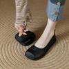 Genuine Leather Women Single Shoes Simple Flat Bottom Mom Shoes Square Head Shallow Mouth Flats Ladies Casual Comfort Shoes