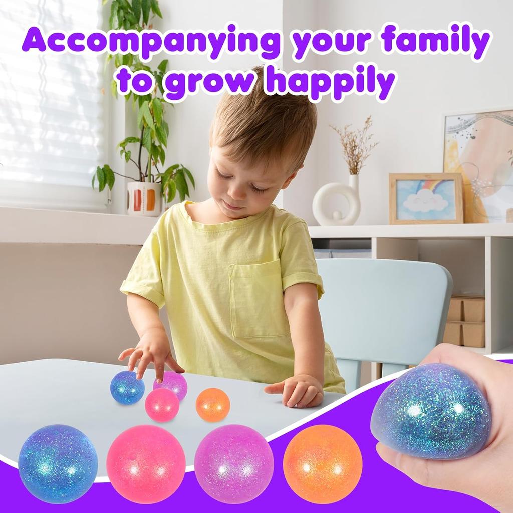 3pcs Sugar Ball,2.5" Slow Rise Squishy Stress Relief Balls Stretch Clear Glitter Malt Syrup Filled Moldable Relaxing Sensory Fidget Stress Toy for