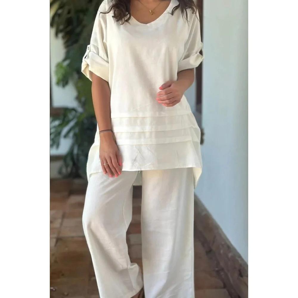 

Весенний новый женский комплект из двух предметов: рубашка и брюки большого размера, рубашка, брюки с высокой посадкой, свободного кроя 5XL белый