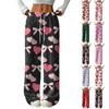 Women's Casual Fashion Printed Elastic Waist Loose Straight Leg Pants With Rope