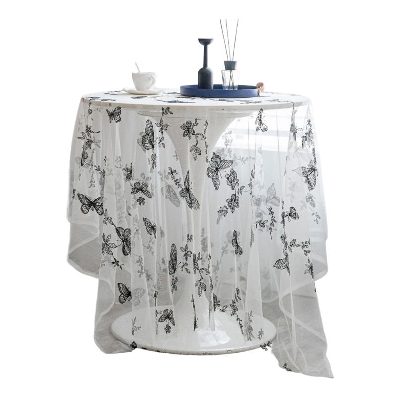 Elegant Lace Embroidery Tablecloth For Dining Table Decoration Polyester Fabric And Easy To Cleaning