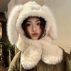 Niedliche Plüsch-Hasenohrmütze für Damen im Herbst und Winter, verdickte koreanische Version, die das Gesicht klein zeigt, warm und vielseitig, Schal-Mütze mit Ohrenschutz