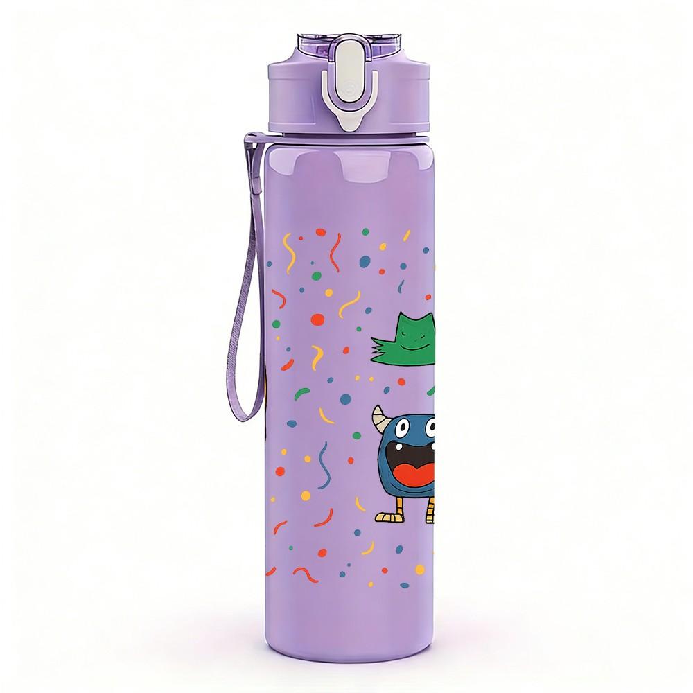 1PC Confetti Party Character Print 750ml Color Plastic Sports Water Bottle Leakproof Flip Straw Lid Suitable for Sports Office Home Use