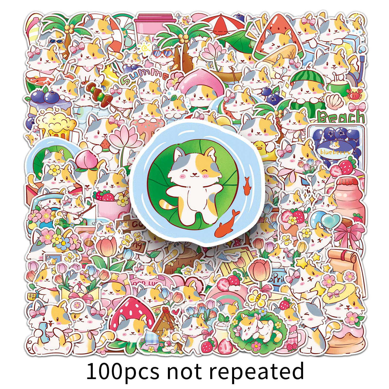 100 Hand-Painted Cute Cat Doodle Stickers for Water Cups, Phones, and Suitcases