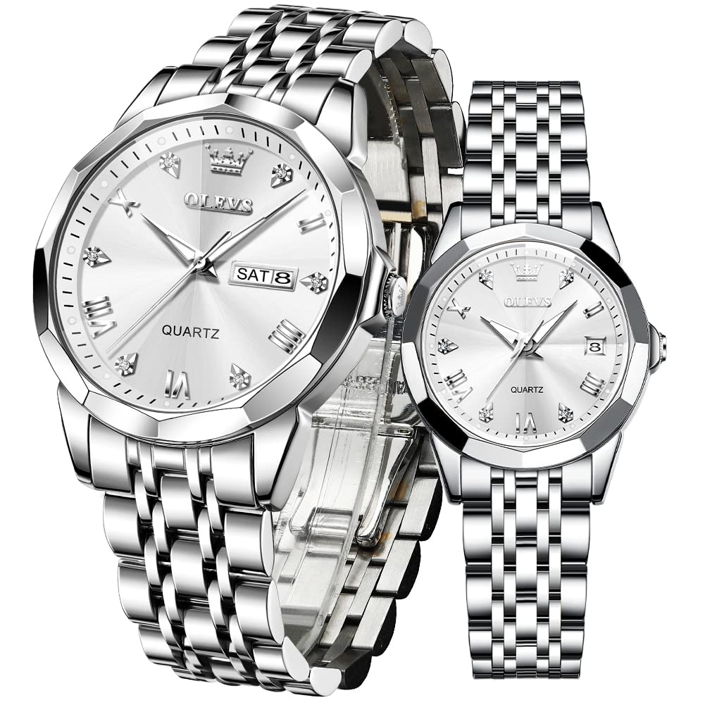 

OLEVS Popular Pair Quartz Stainless Date Luminous Couple Watch Set Gift Couple s Watch, Watch, Movement, Diamond, Steel, Waterproof, Display, White, белый