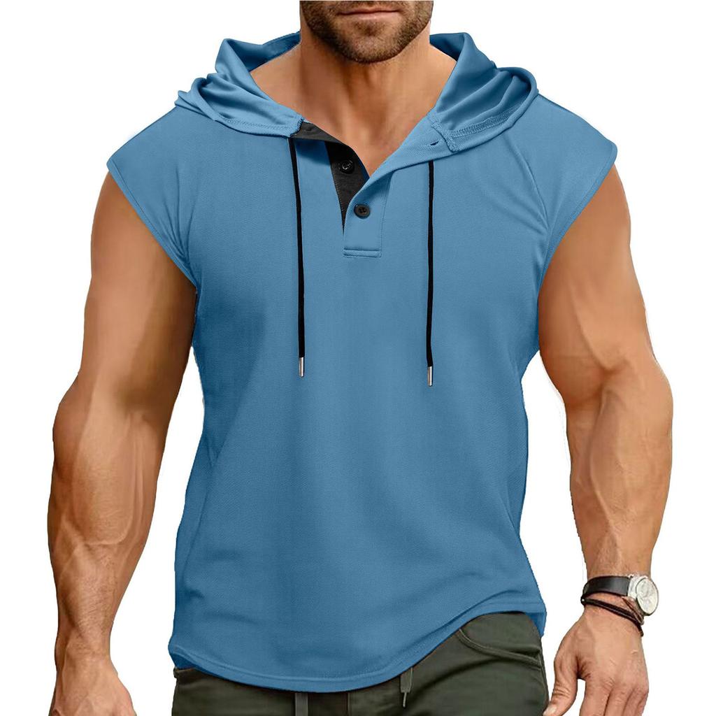 Pánská rychleschnoucí prodyšná bezrukavá vesta s kapucí na knoflíky