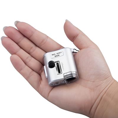 Tragbares Mini-Taschen-60-fach-Mikroskop, Juwelier-Lupe, beleuchtetes Schmuck-Insekten-Lupe-Glas, 3 LEDs mit UV-Licht-Mikroskop