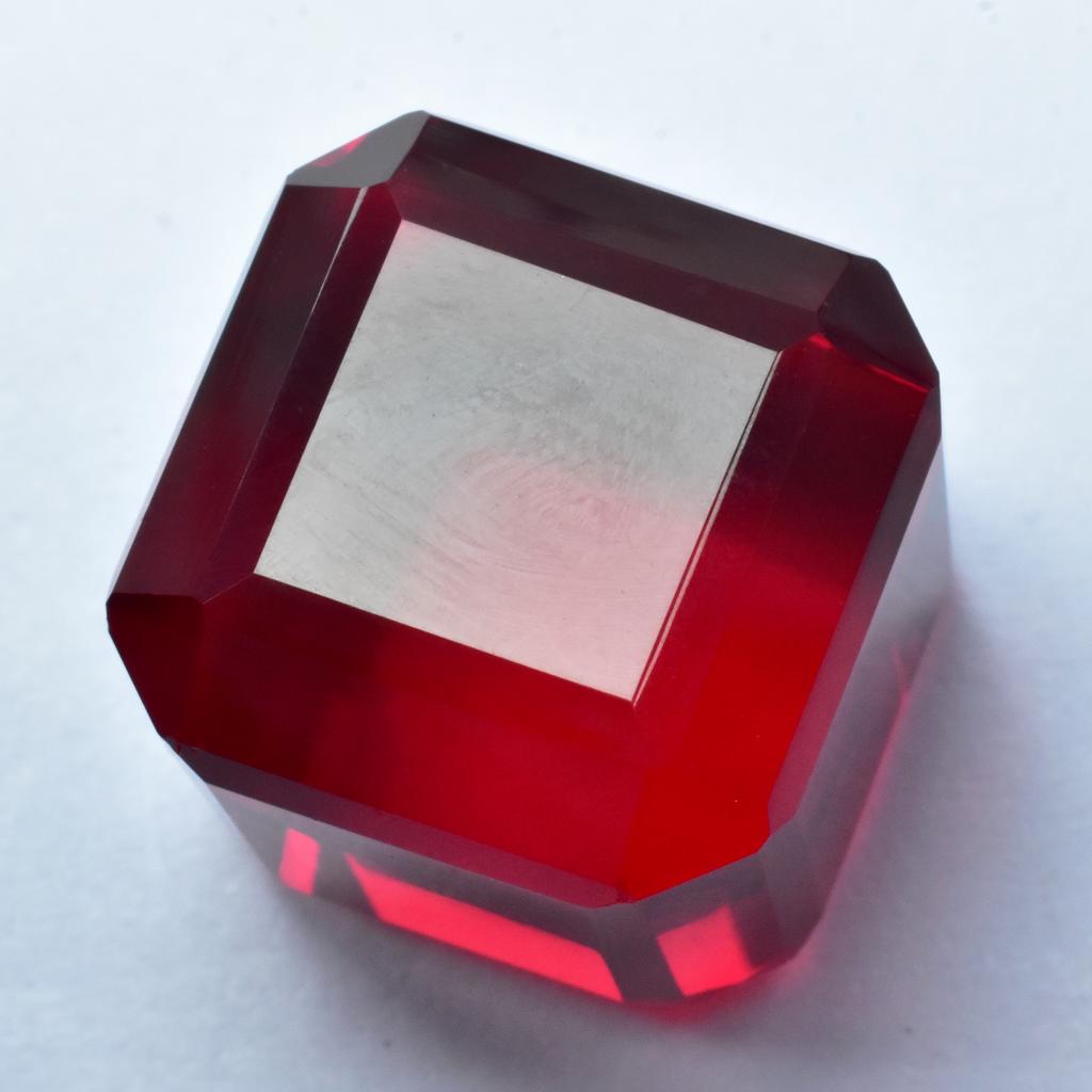 CERTIFIED Extremely Rare Lab-Created Red Ruby 53.40 Ct Loose Gemstone Cube Cut S-1231