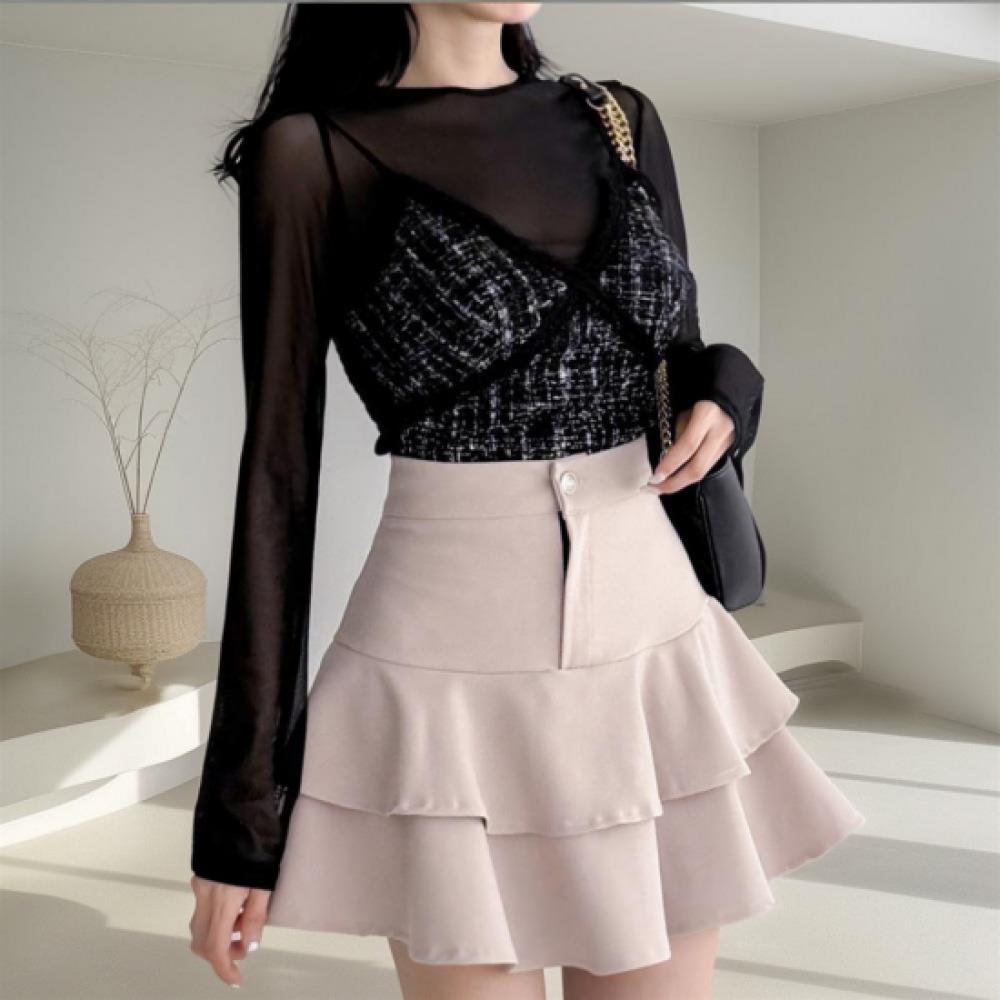 New Arrivals Open Run Women Sheer Layered Round Neck Long Sleeve T shirT