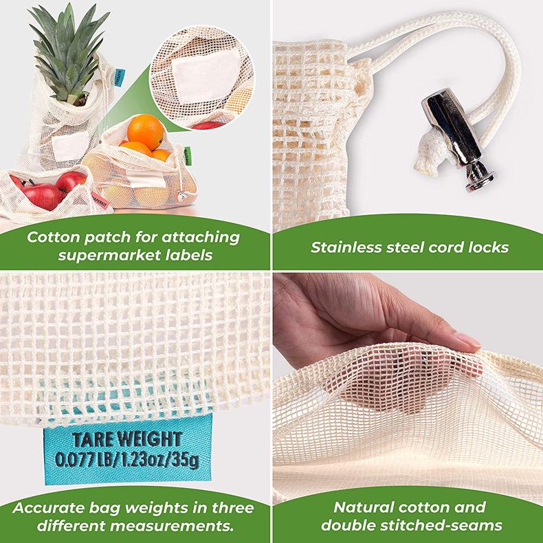 Eco-friendly Pure Cotton Mesh Drawstring Bag for Fruit & Vegetables