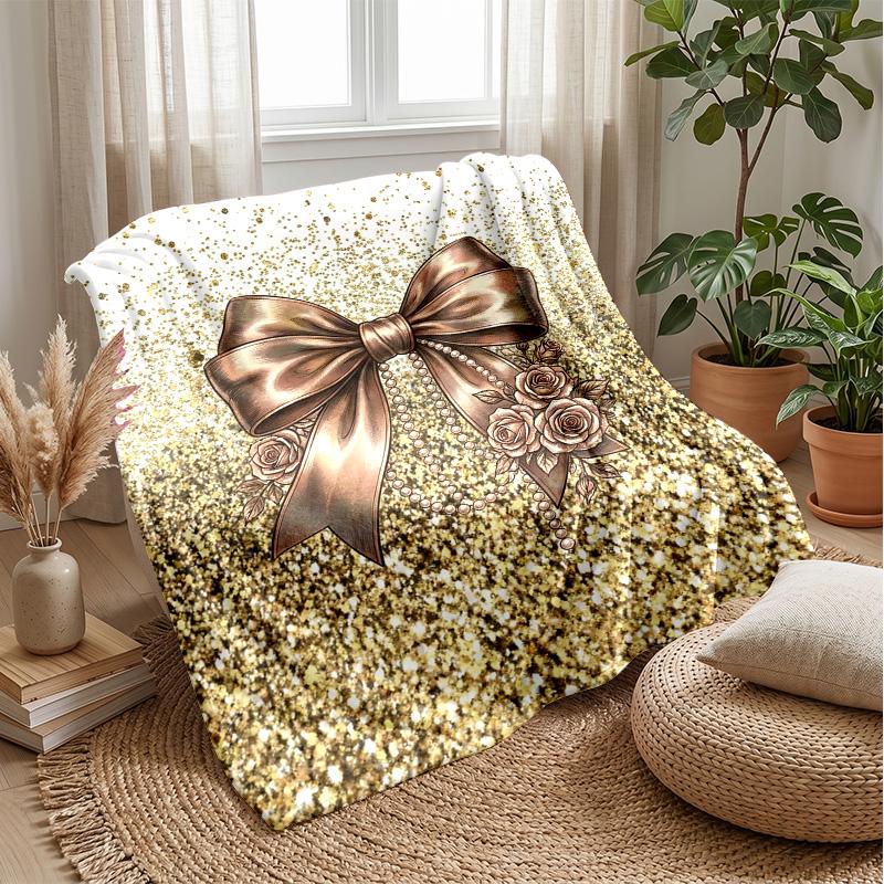 Gold Glitter Leopard Roses Theme Blanket Lightweight Warm Flannel Blanket Decorative Throw Blanket for Home Decoration