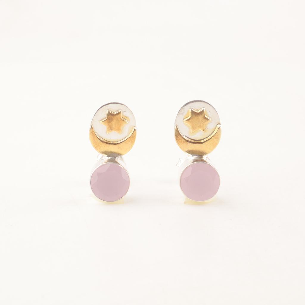 Rose Chalcedony Gemstone 925 Sterling silver Jewelry Handmade Studs Earrings0.8" EE-141-5