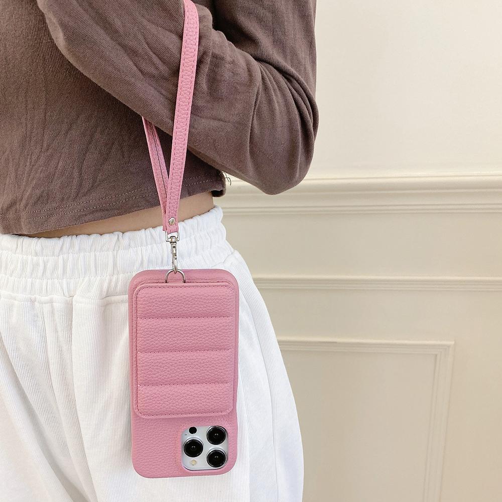 For iPhone 14 Pro Case Card Slots Kickstand PU Leather+PET Phone Cover with Wrist Strap