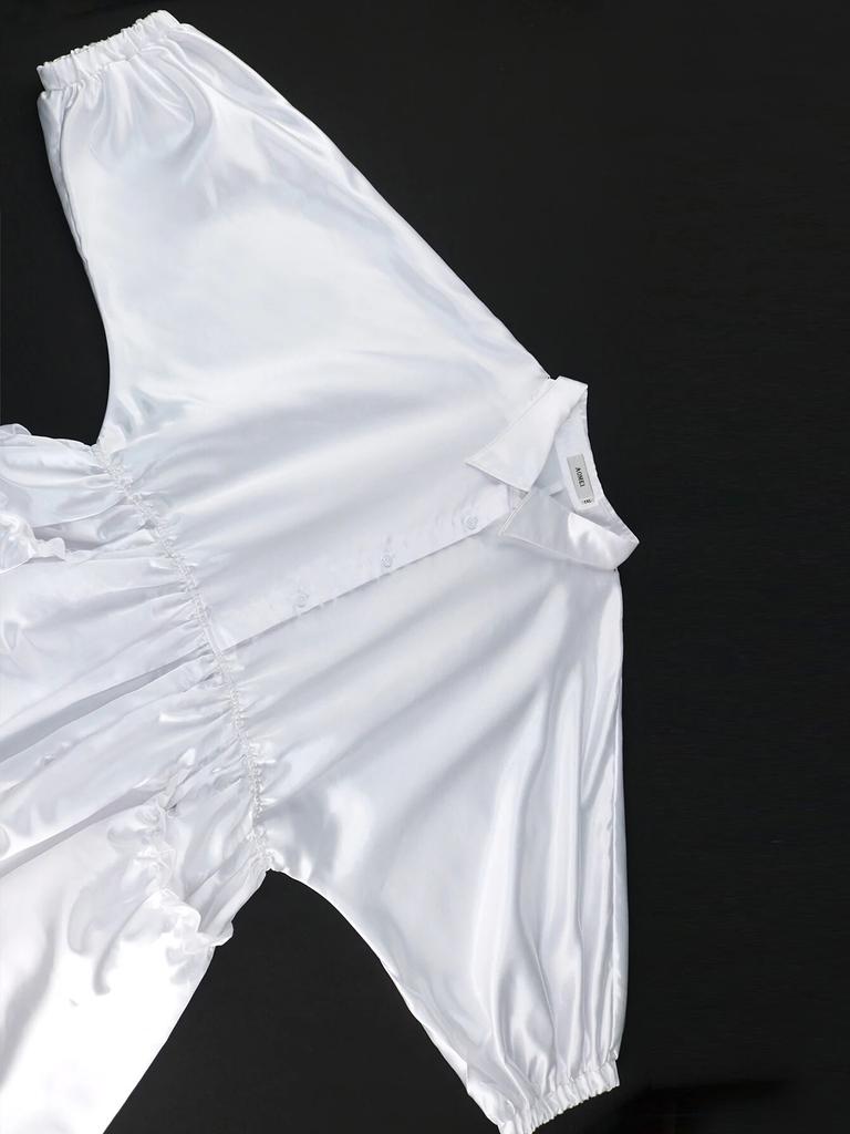 AOMEI Hvite lange kjoler Halve ermer høy elastisk midje A Line Satin Kontor Arbeidskveld Festantrekk for kvinner