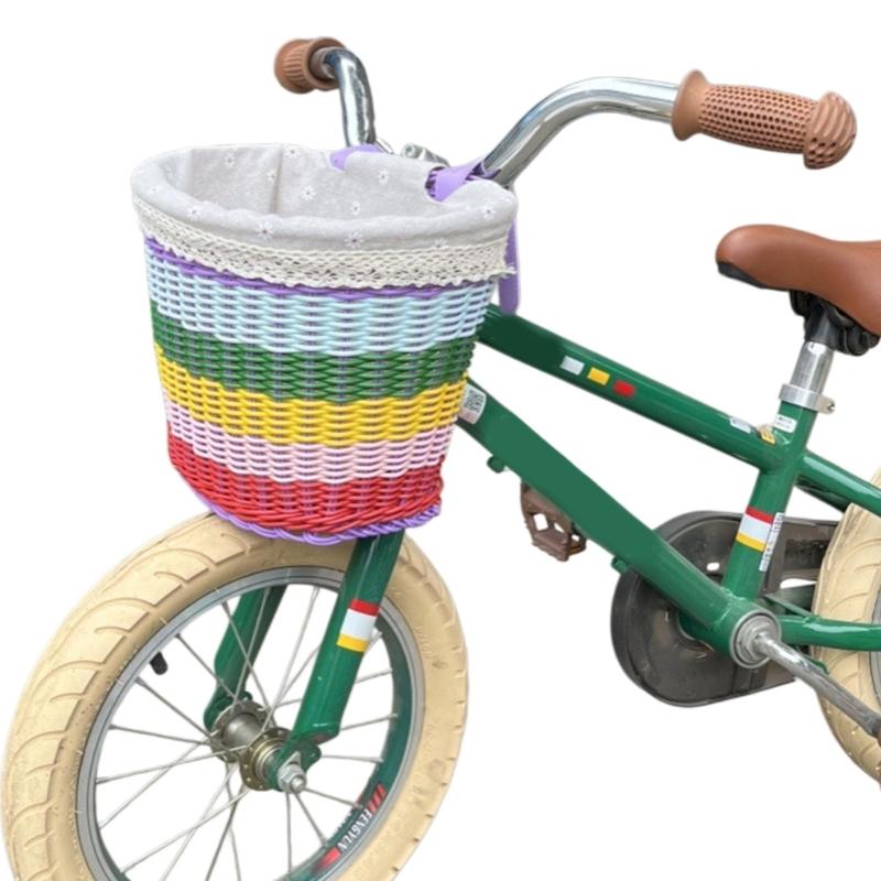 Handwoven Rainbows Bicycles Basket Nontoxic Rainbows Rope Children Bicycles Basket for Various Types Of Children's Bike