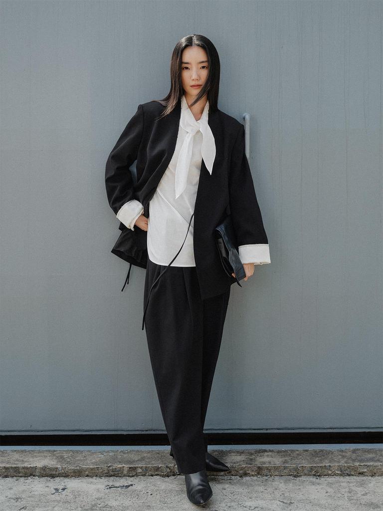 Elegant Early Spring Lace-up Cotton Shirt, Long Sleeve Versatile Fashion Top