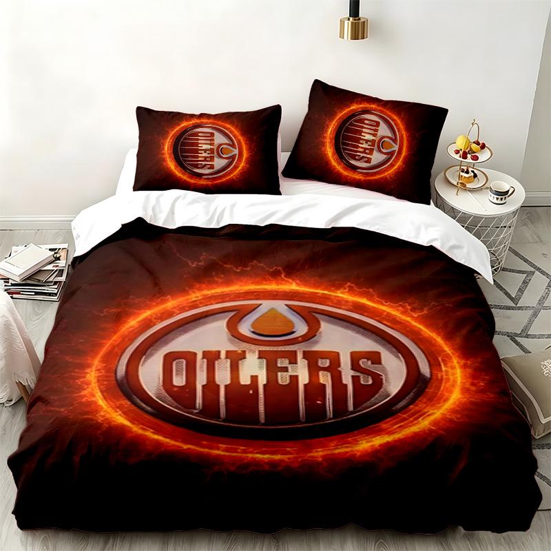 Edmonton Oilers 3dílná sada Perfektní pro použití v ložnici Pohodlná sada povlečení obsahuje povlak na přikrývku a dva povlaky na polštář Ideální dárek k narozeninám nebo Vánocům