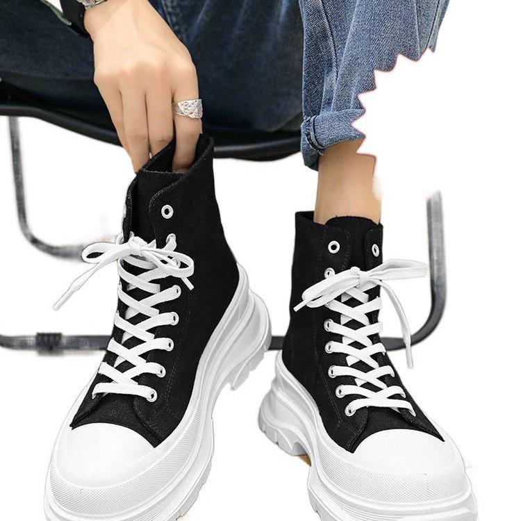 Invisible inner heightening shoes New summer canvas shoes Breathable thick-soled high-top dad shoes
