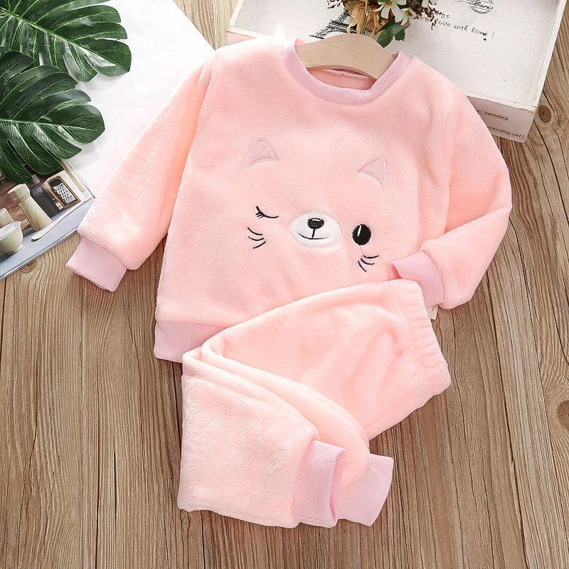 Ropa de hogar para niños de otoño e invierno, pijamas bonitos para bebés y niñas, conjuntos de 2 uds. De pijamas de dibujos animados para niños, pijamas cálidos de manga larga
