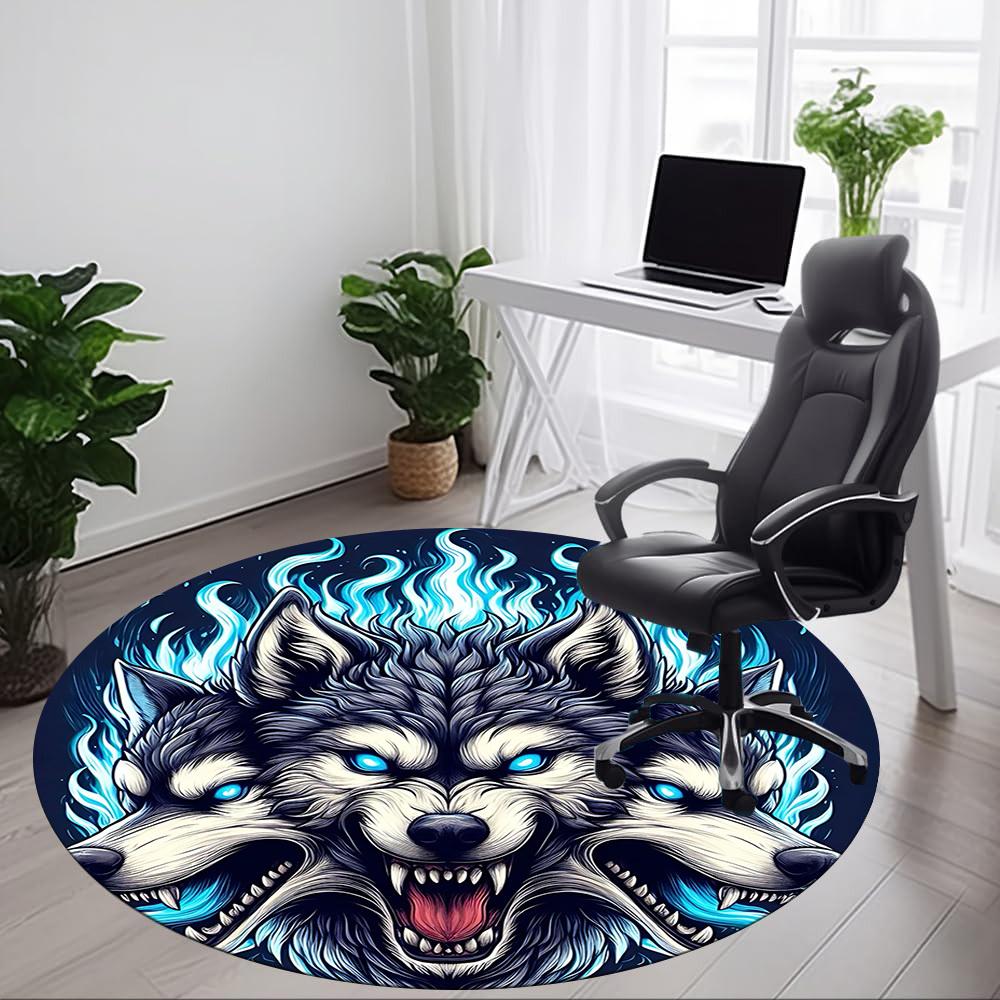 1pc Wolf Pack Office Round Area Rug, Under Office Chairs Bedroom Living Room Home Decor, Room Deco