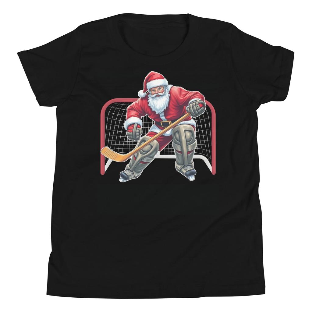 Santa Ice Hockey Goalie Christmas Xmas Costume Men Boys Youth T-Shirt