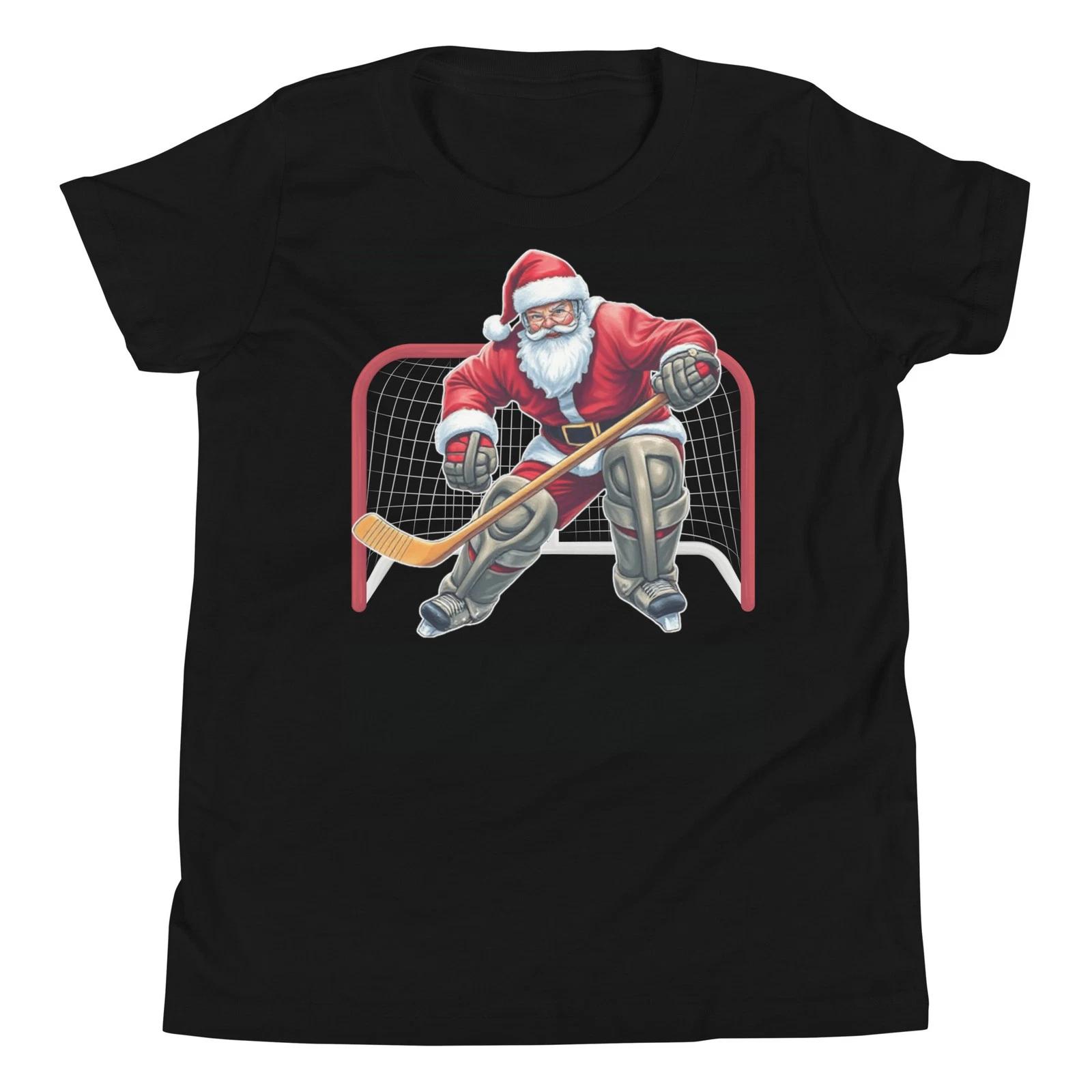 

Santa Ice Hockey Goalie Christmas Xmas Costume Men Boys Youth T-Shirt 130