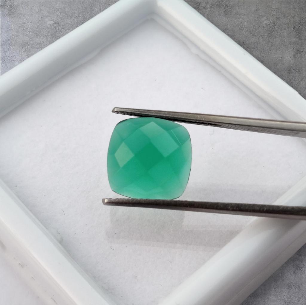 Cheeker Cushion Cut Natural Green Onyx Faceted 10 mm Size, 3.20 Carat For Jewelry Making Stone.