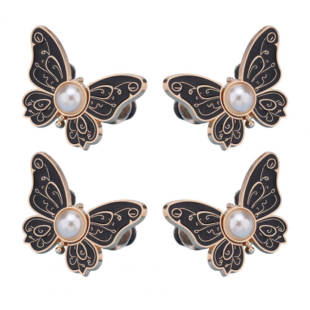 Reusable Clothing Fasteners Rugged Metal Pants Clamps Metal Waist-closing Buttons with Butterflies Shape Faux Pearls for Diy
