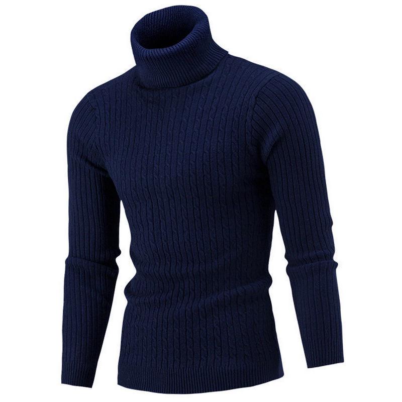 Men's Slim Fit High Collar Knitted Sweater Pullover - Trendy Cross-Border Autumn/Winter Long Sleeve Twisted Design