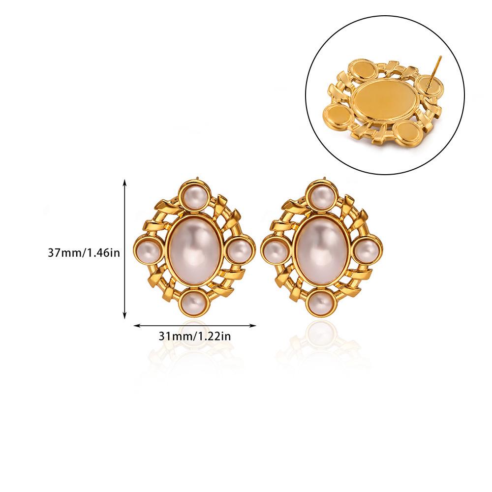 18K Gold-Plated Pearl Flower Stud Earrings - Retro French Style