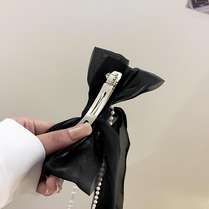 Vintage Elegant Hair Clip Three-layer Bow Pearl Chiffon Super Fairy Style Tie Hair Spring Clip Womne Fashion Hair Accessories