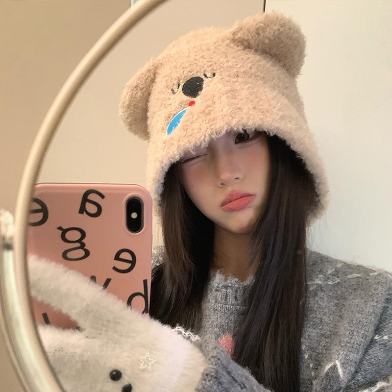 Flowers and Less Zhao Zhaoyi Grey Wool Hat Women's Autumn and Winter Warm Ear Protector Small Baotou Hat