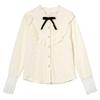 Winter Fashion New 2024 Long Sleeve Bow Ruffled Collar Ruffles Apricot Velvet Lace Blouse Shirt Women Tops Blouses Shirts J795