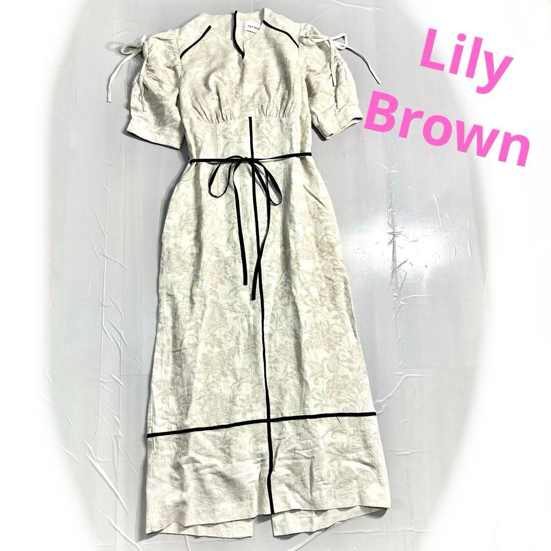 [Sold out] Lily Brown bicolor line dress jacquard floral pattern