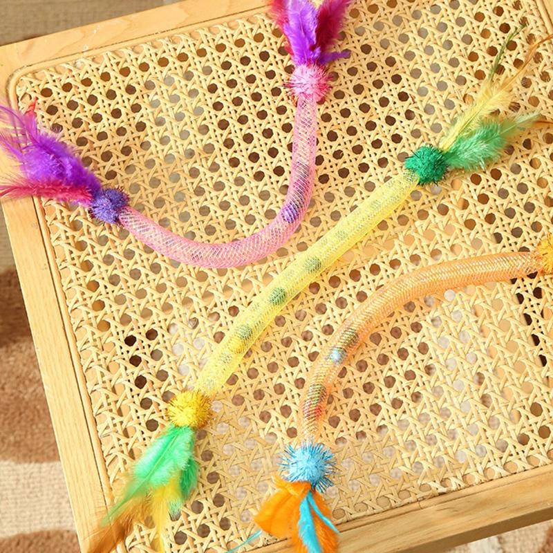 3PCS Funny Interactive Cat Toy with Feathers & Bells Catnip Elastic Rope for Kitten Play Chase Exercise Cat Toy Supplies Toy