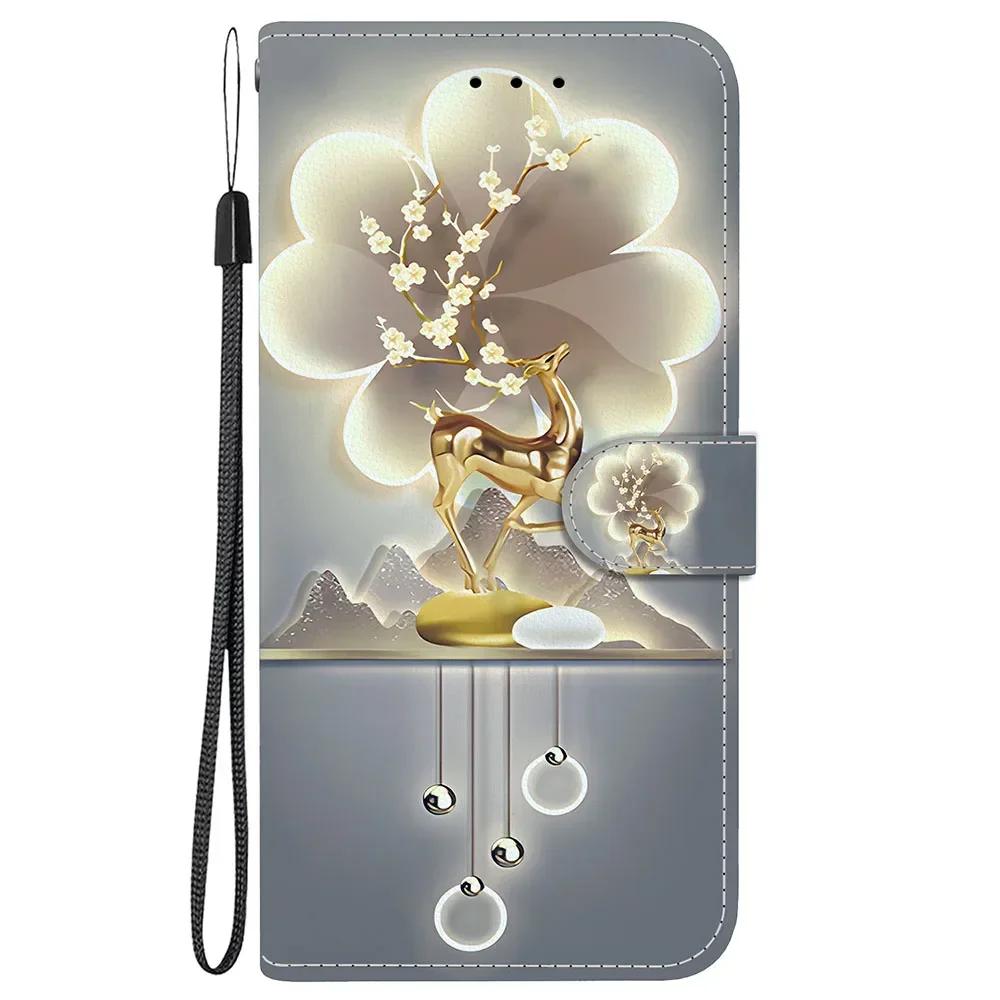 Cute Painting Leather Flip Phone Case For Samsung Galaxy S22 S23 FE S24 Plus S25 Ultra Flower Butterfly Wallet Stand Back Cover