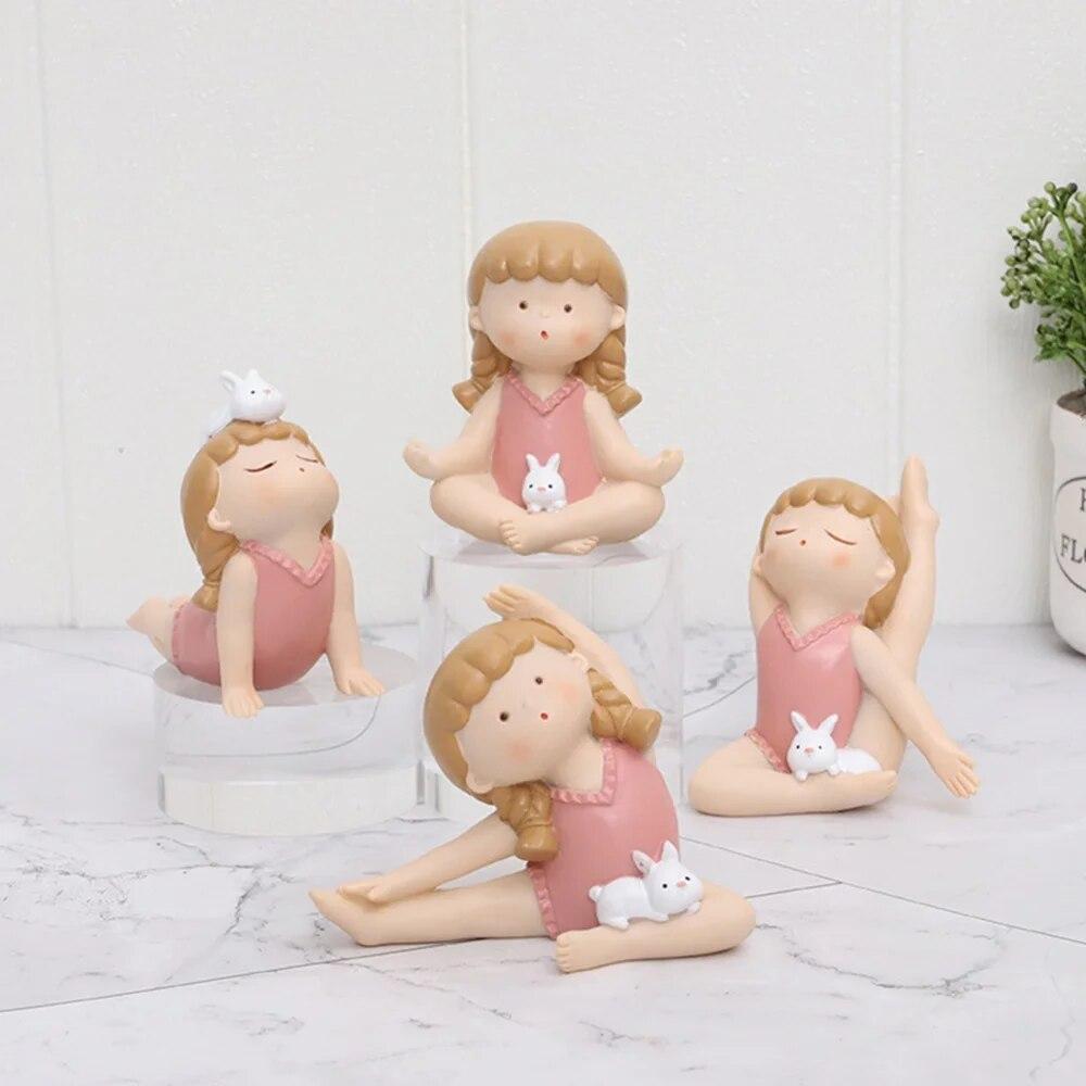 Cute Yoga Girl Shaped Resin Ornament Car Center Console Ornament Figurines Miniatures