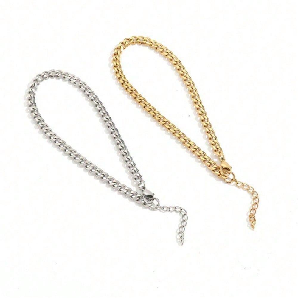 1pc Fashionable No Fade Stainless Steel Ankle Chain Gold Adjustable Stainless Steel Figaro Chain Anklet Barefoot Chain