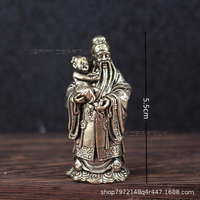Ottone Antico Fortuna, Prosperità e Longevità Tre Immortali Che Tengono Pesca Piccolo Ornamento Scrivania di Casa Rame Puro Portatile