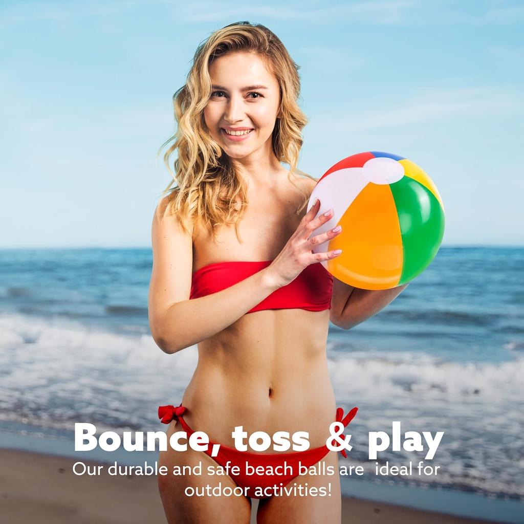 12 Inch Inflatable Rainbow Beach Balls - Summer Pool Toys for Kids, Water Balloons, Swimming Party Games, Birthday Party Decor