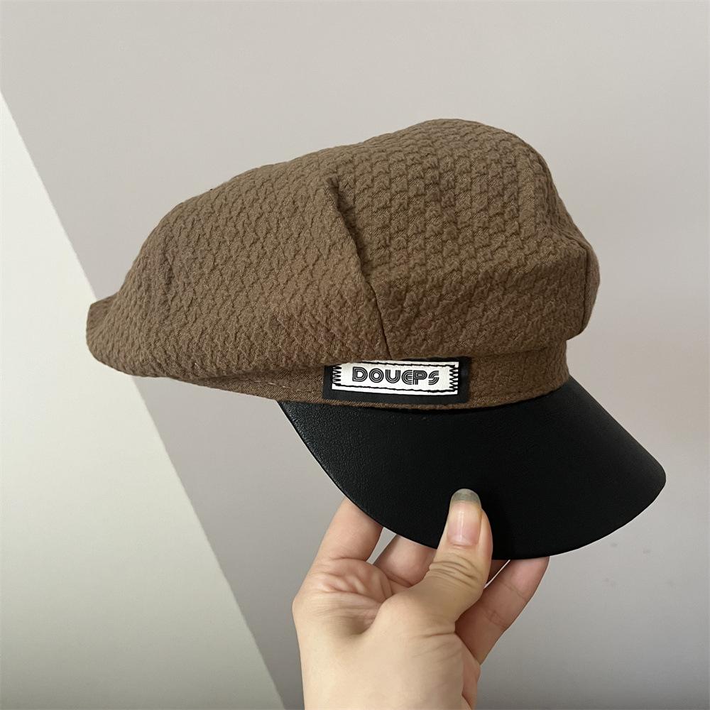 

Восьмиугольная шляпа с кожаным козырьком, детская ретро универсальная беретка, подчеркивающая лицо, маленькая шляпа газетчика-художника, большой обхват головы, шляпа-облако Adult average size (55-58cm) верблюд