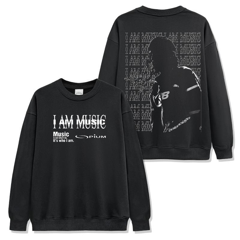 Playboi Carti Print Washed Short-Sleeve Crew Neck Hooded Sweatshirt