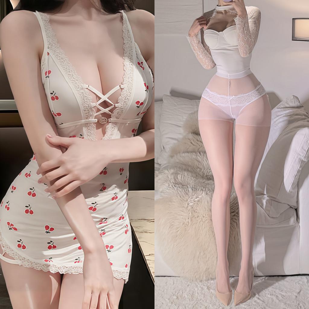 Sex Unterwäsche Mädchen sexy kostenlos kleine Brust Pyjamas süß reine Begierde Bett Versuchung Kirsche Nachthemd Träger Hüftwickel