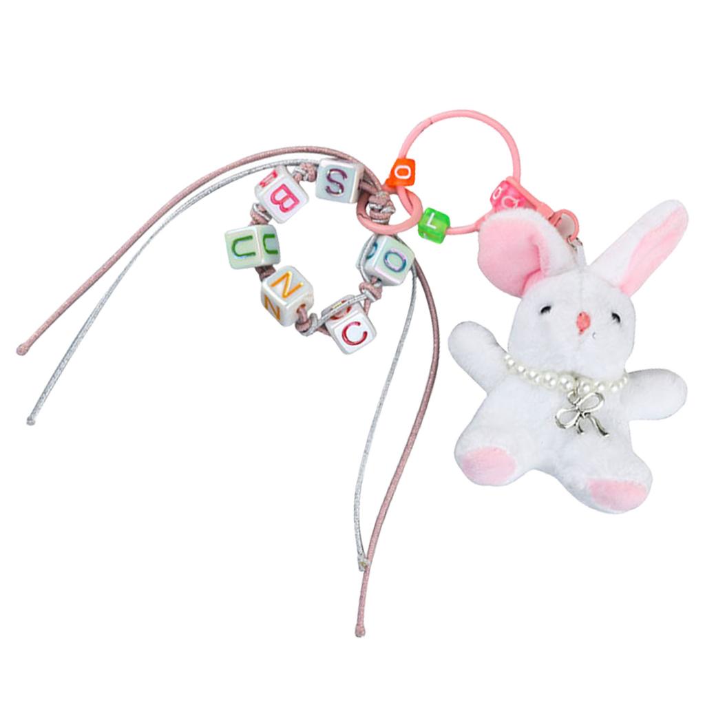 Plush Rabbits Bead Keychain Lovely Decorations Keyring Ornament Backpack Handbag Charm Pendant Gift for Girls Women