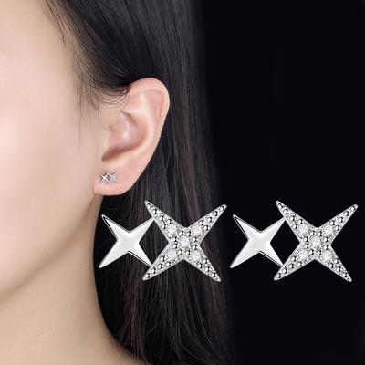 Personalized All-Match Double Star Earrings Female Design Sense Cute with Diamonds XINGX Earrings Small and Simple Star Meteor Earrings